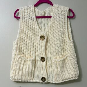 Cream Knit Button-Up Vest